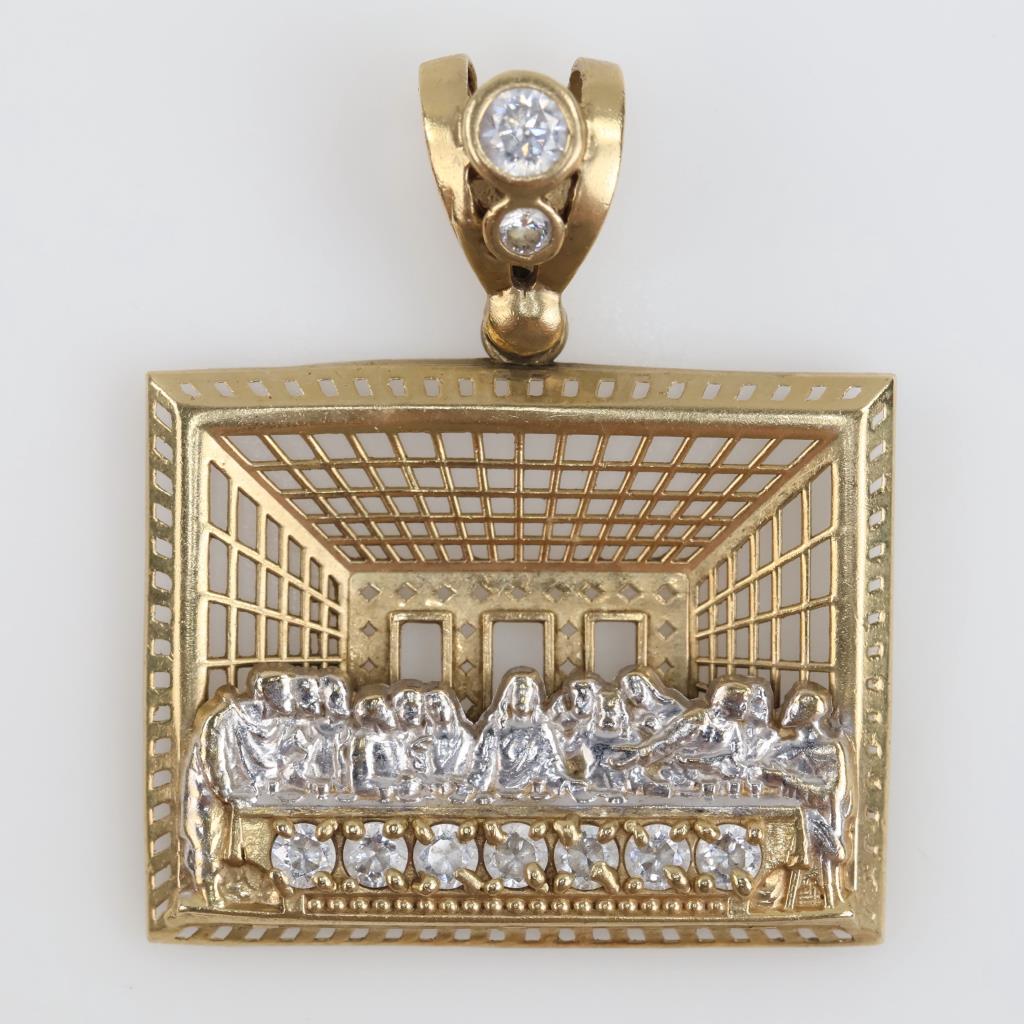 10kt Two Tone Gold Clear Stone Religious Pendant