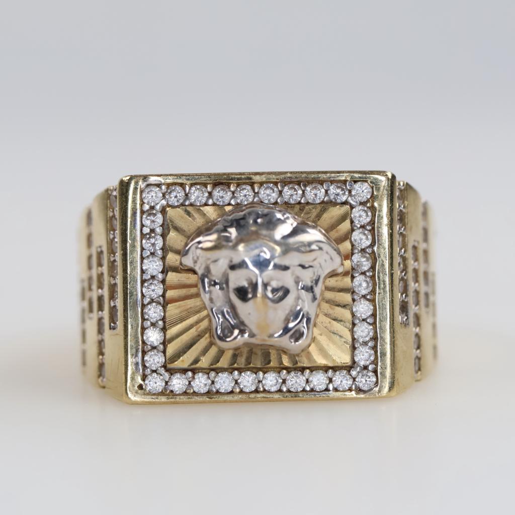 10kt Two Tone Gold Clear Stone Signet Ring