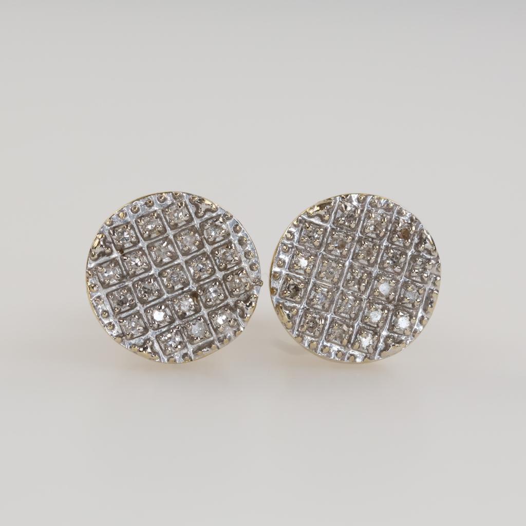 10kt Two Tone Gold Clear Stone Stud Earrings