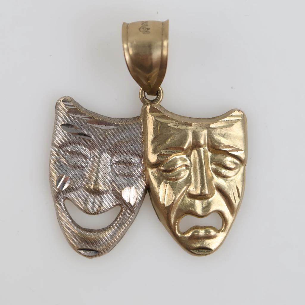10kt Two Tone Gold Comedy & Tragedy 3-D Pendant