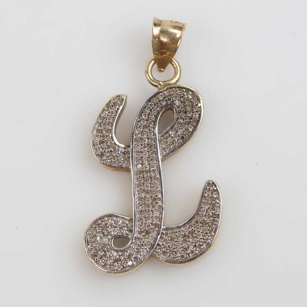 10kt Two Tone Gold Diamond Accent  " L"  Pendant