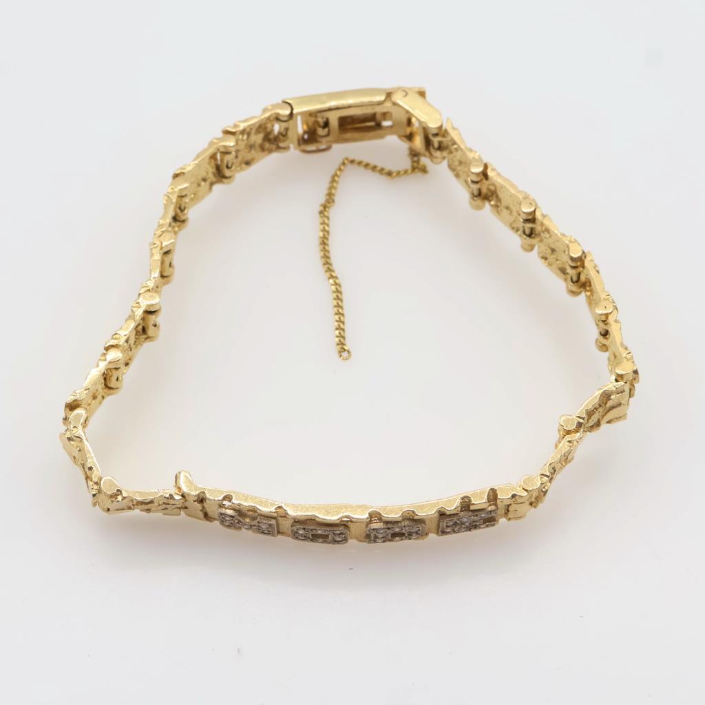 10kt Two Tone Gold Diamond Accent Nugget Panel Bracelet