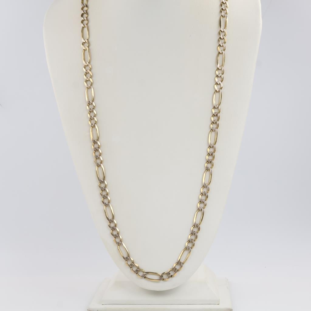 10kt Two Tone Gold Figaro Link Necklace- Evaluated by our Certified Gemologist-AGS/GIA