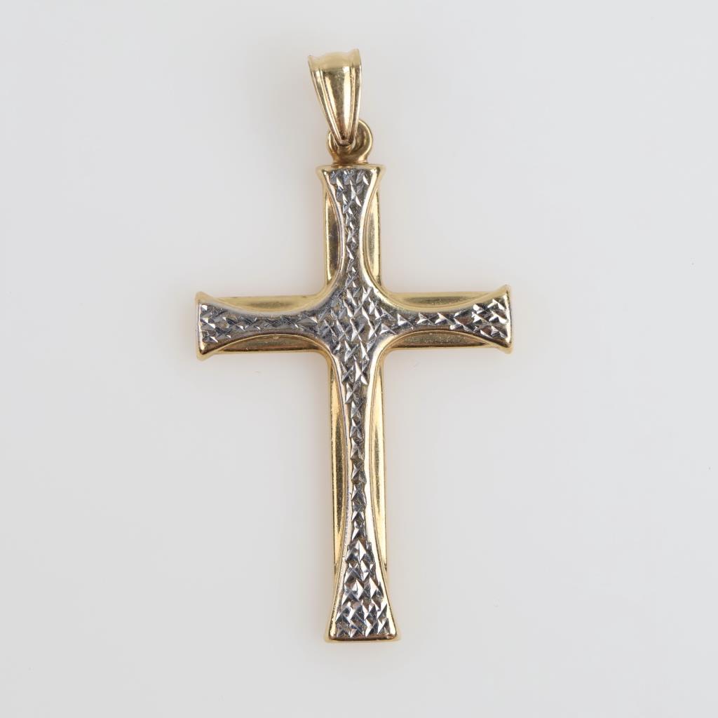 10kt Two Tone Gold Hollow Cross Pendant