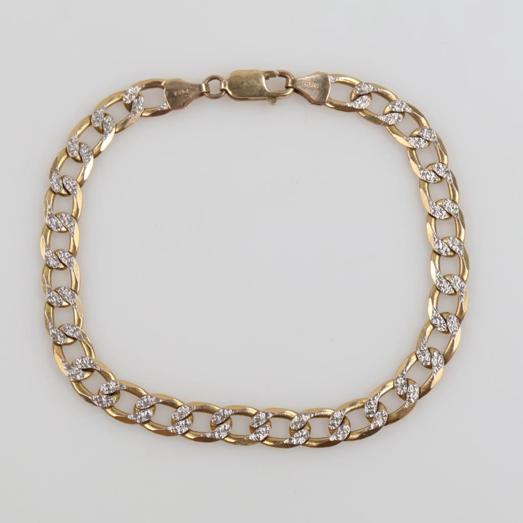 10kt Two Tone Gold Hollow Curb Link Bracelet