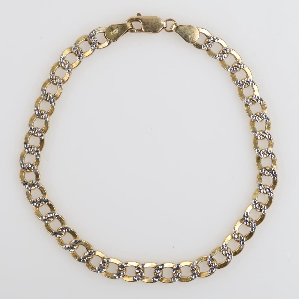 10kt Two Tone Gold Hollow Curb Link Bracelet