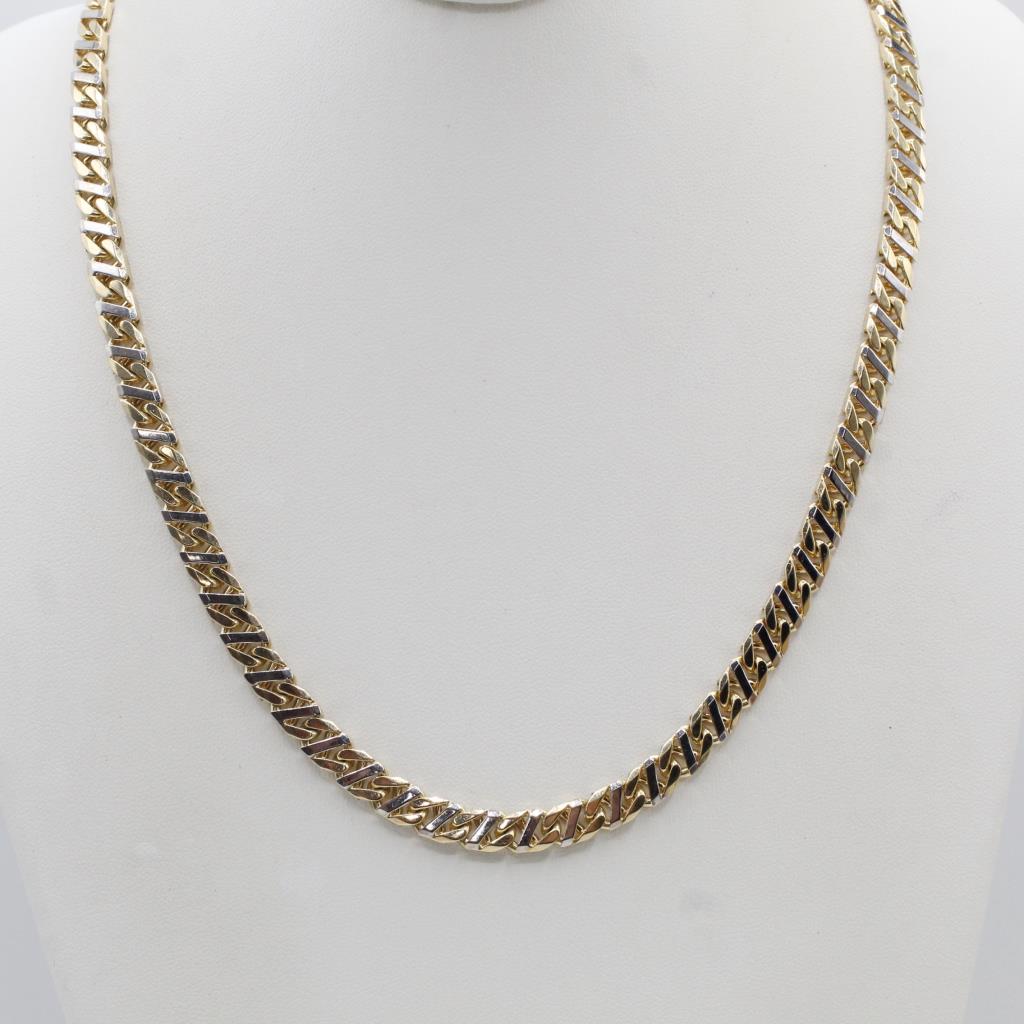 10kt Two Tone Gold Hollow Oval Box Chain Necklace-Evaluated By Our Certified Gemologist-AGS/GIA