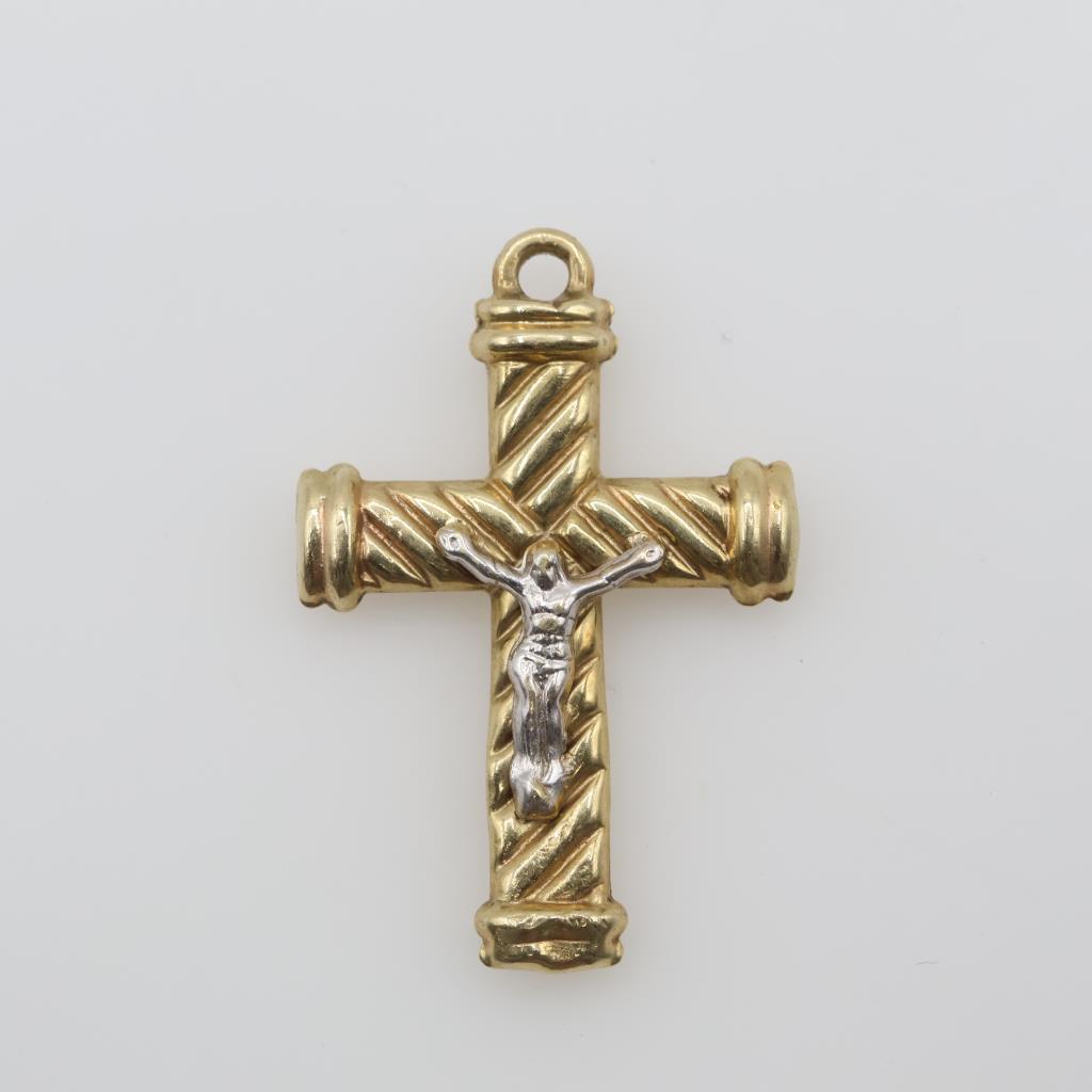 10kt Two Tone Gold Hollow Religious Pendant