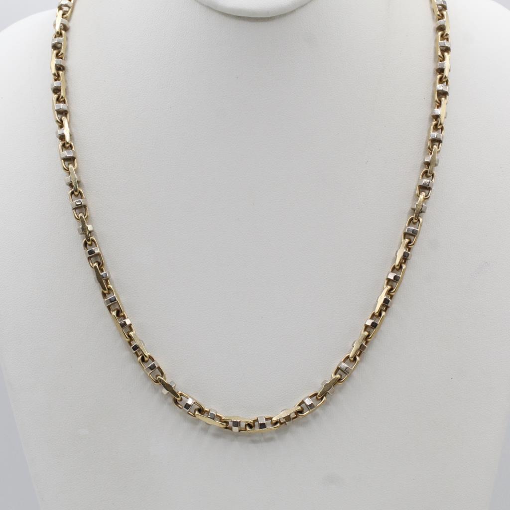 10kt Two Tone Gold Mariner Chain Link Necklace- Evaluated By Our Certified Gemologist-AGS/GIA