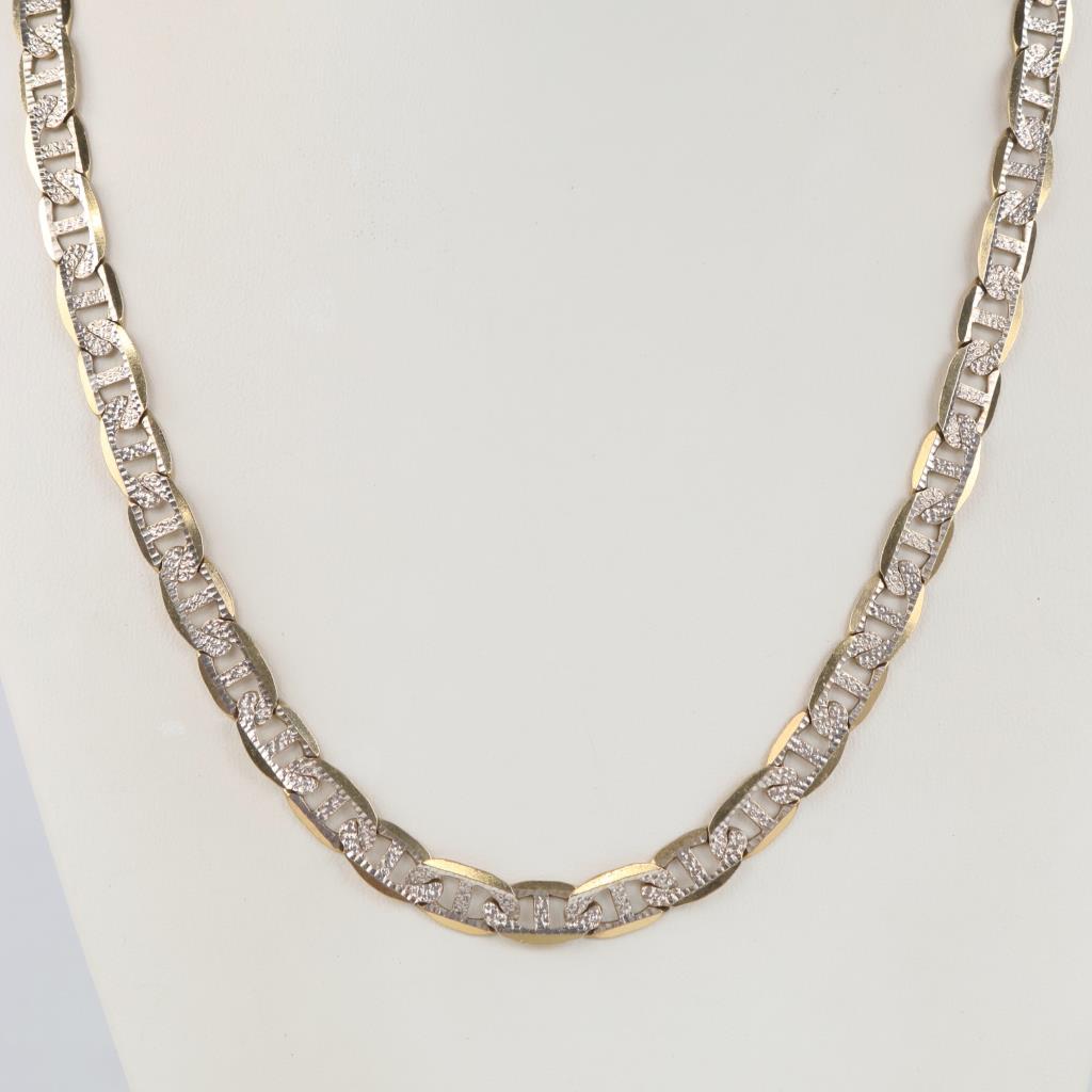 10kt Two Tone Gold Mariner Link Chain Necklace