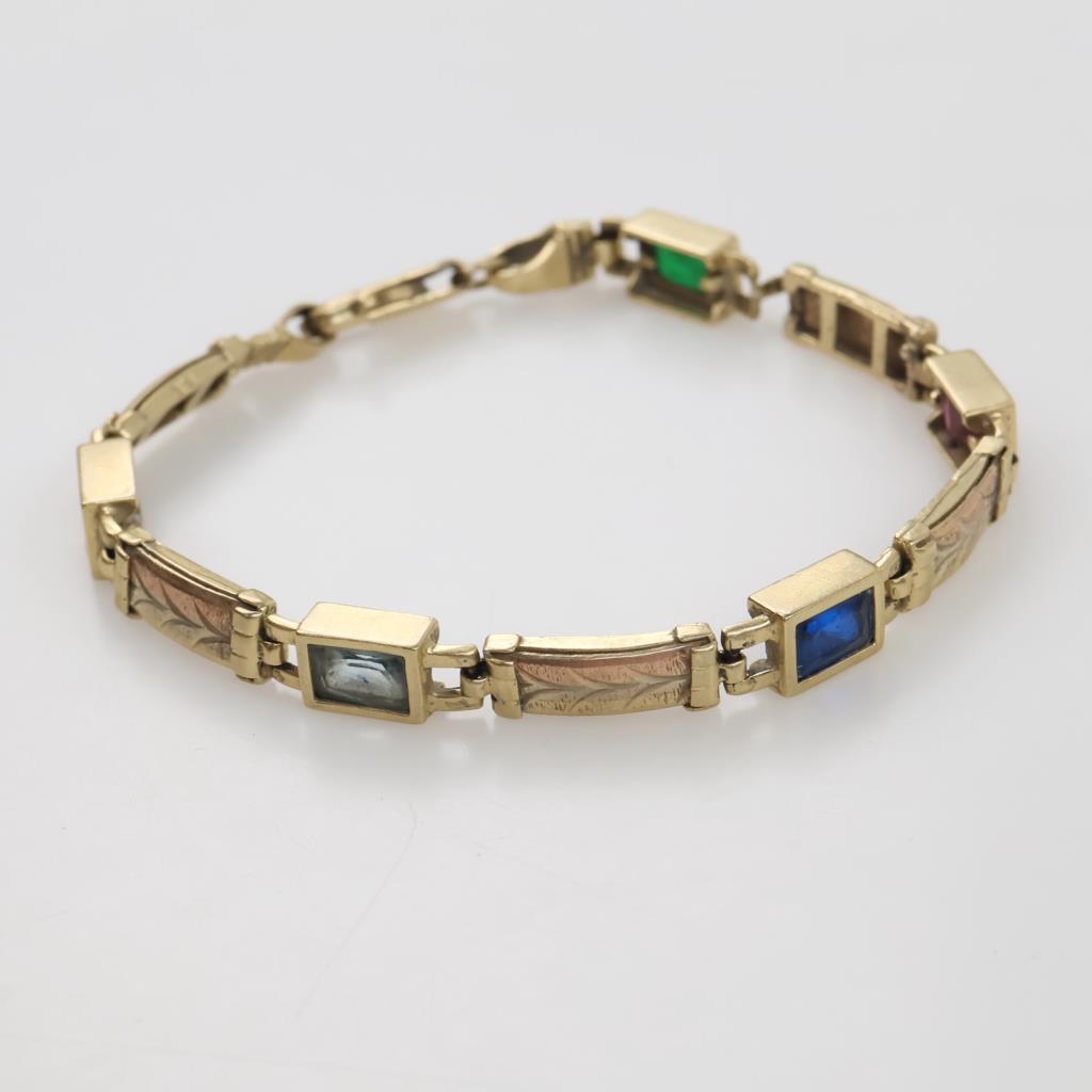 10kt Two Tone Gold Multicolored Stone Bracelet