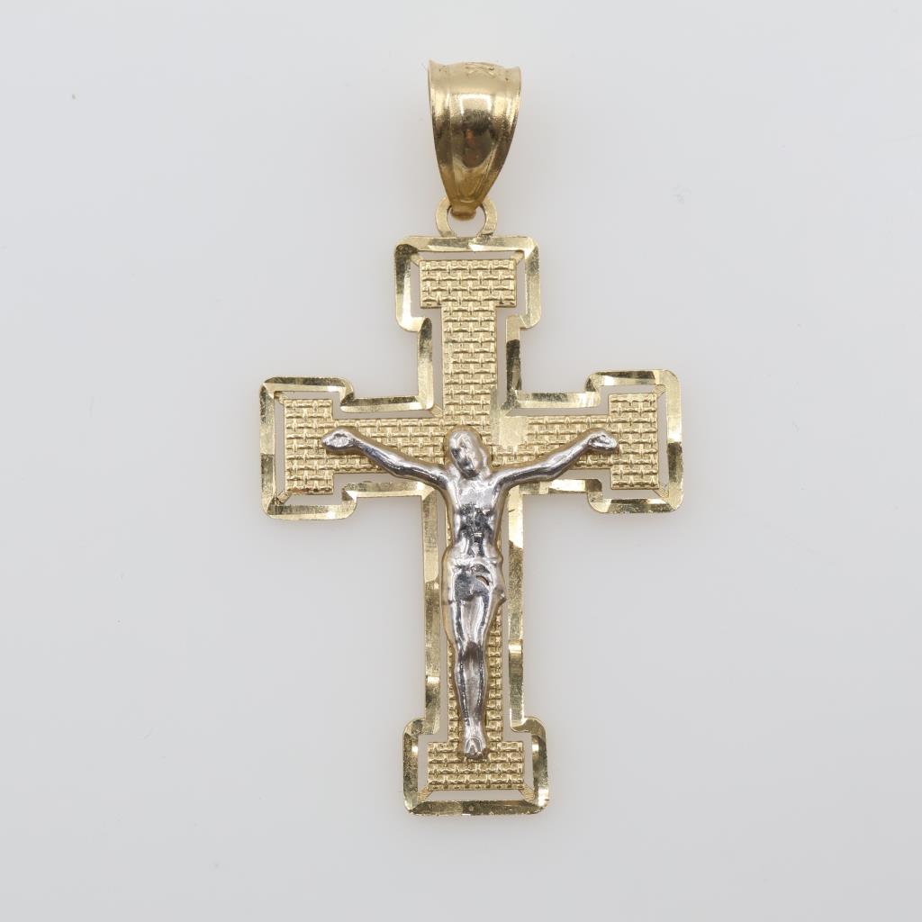 10kt Two Tone Gold Religious Cross Pendant