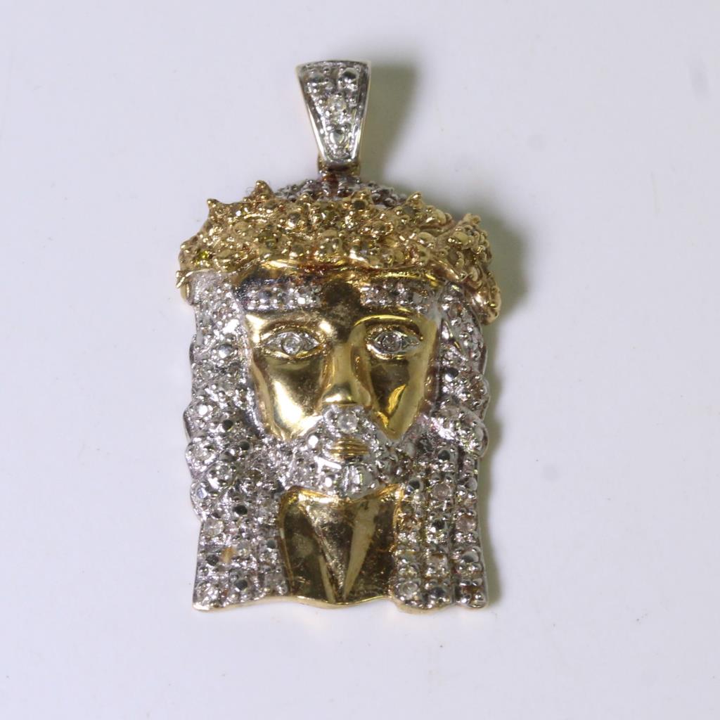 10kt Two Tone Gold 4 8g Diamond Chip Accented Christ Head Pendant 10kt Two Tone Gold 4 8g Diamond Chip Accented Christ Head Pendant
