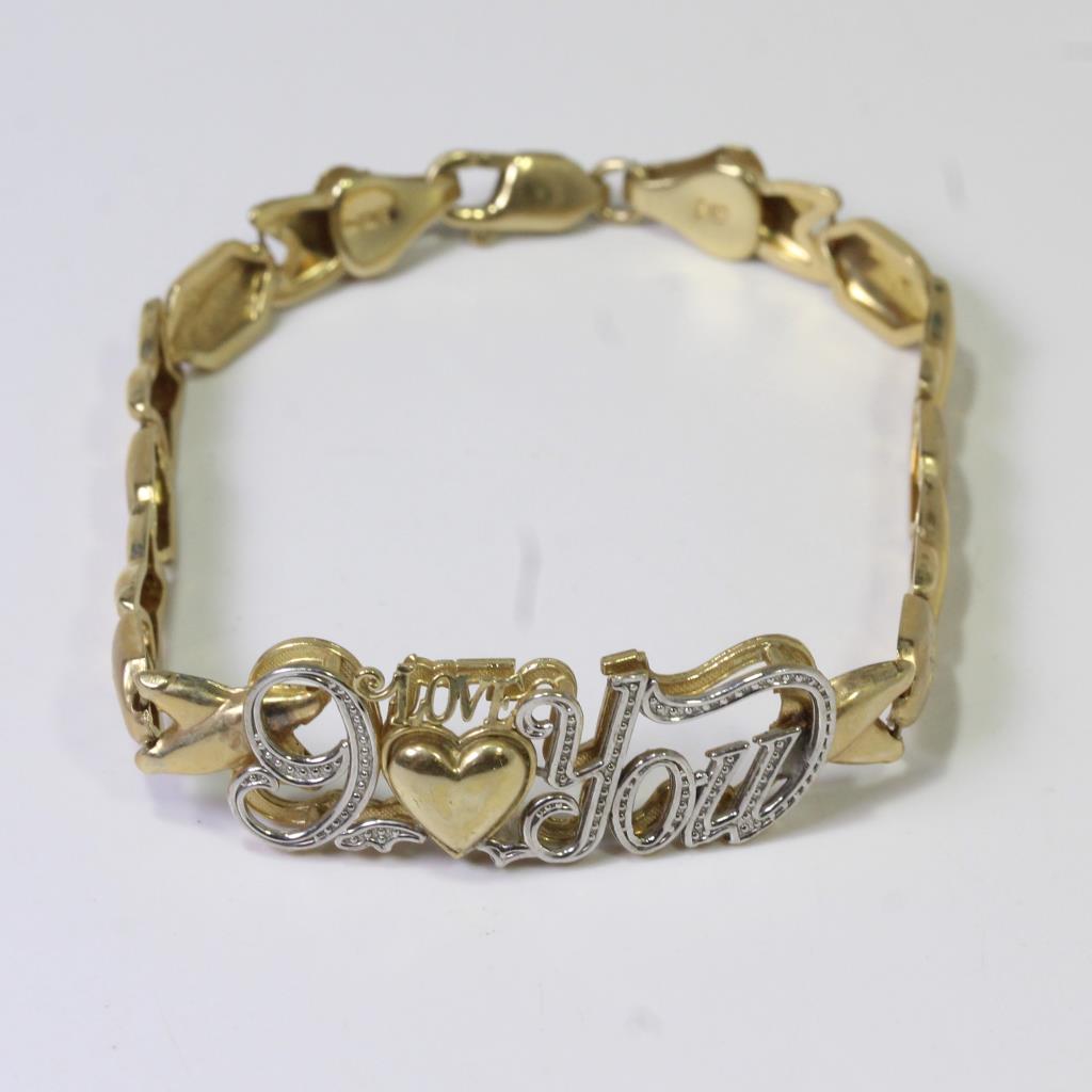 10kt TwoTone Gold 9.1g "I Love You" Bracelet Property Room