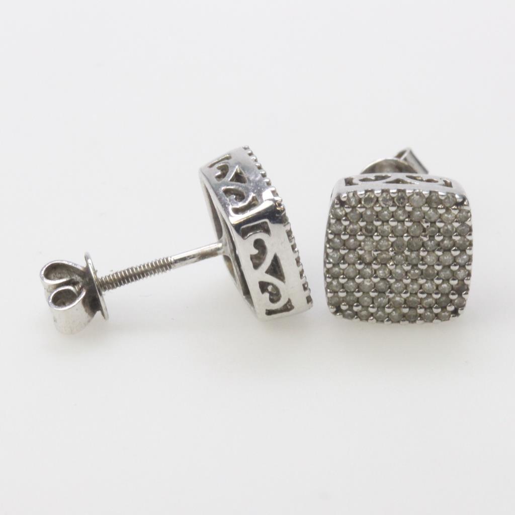 10kt White Gold 2 4g Earrings With Diamond Chip Accents Property Room 10kt White Gold 2 4g Earrings With Diamond Chip Accents