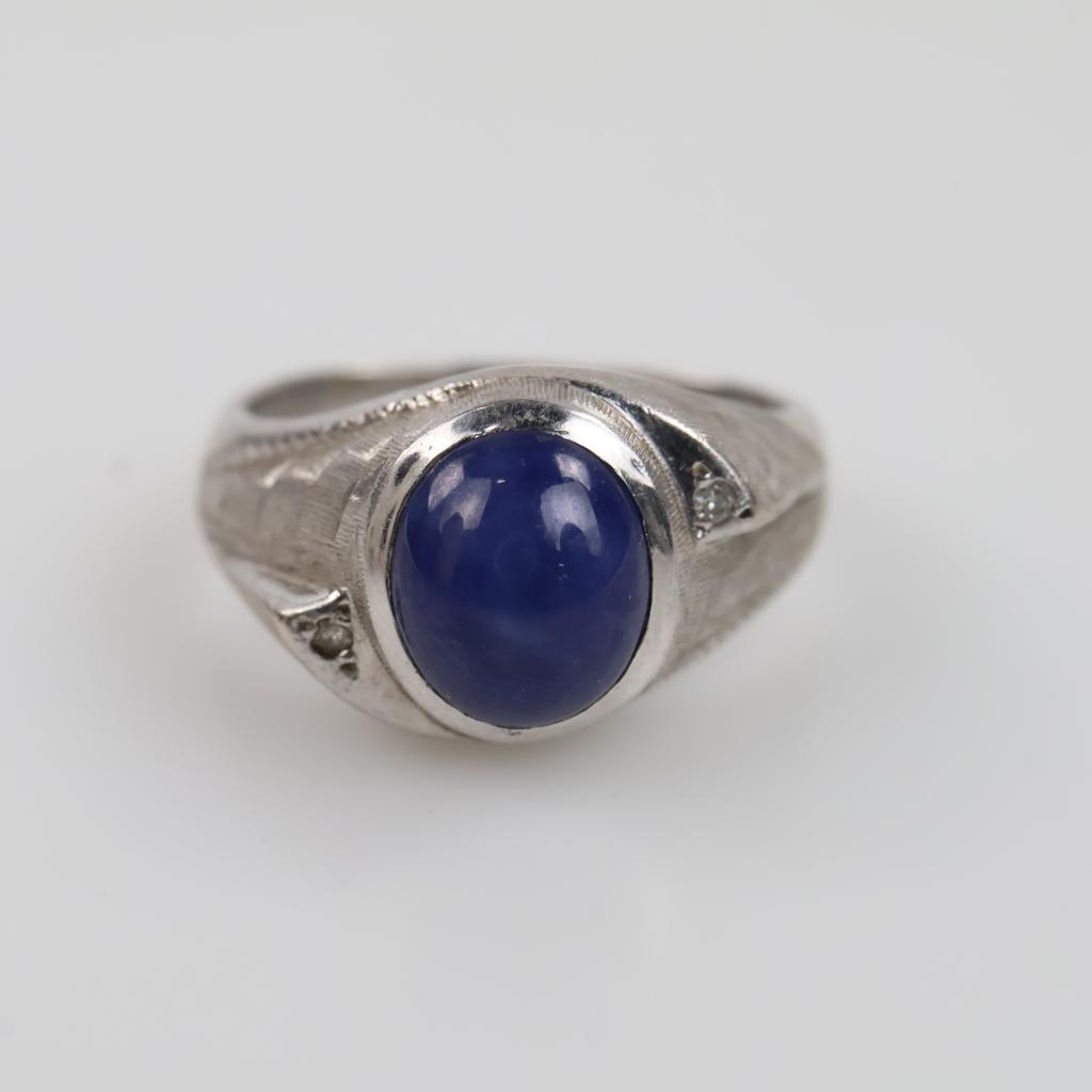 10kt White Gold Blue And Clear Stone Ring
