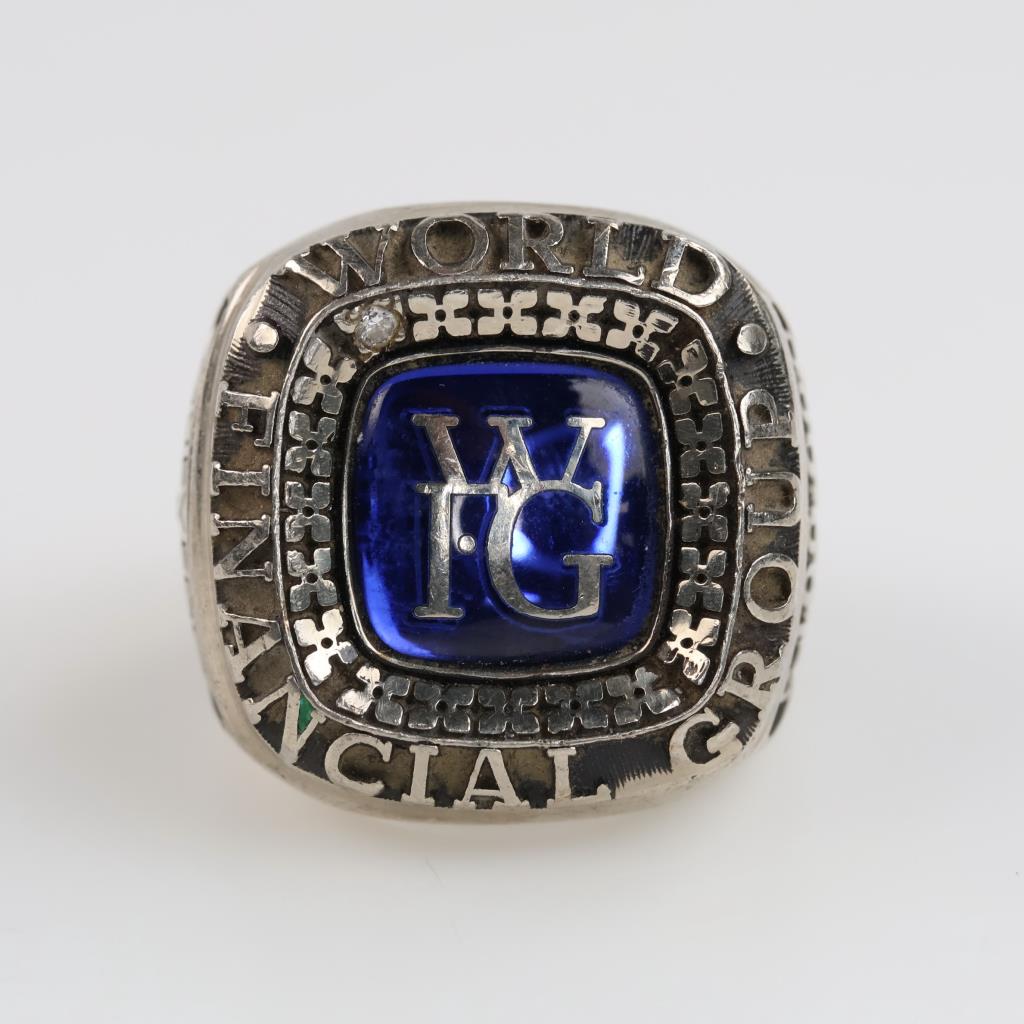 10kt White Gold Blue Spinel "World Financial Group" Ring