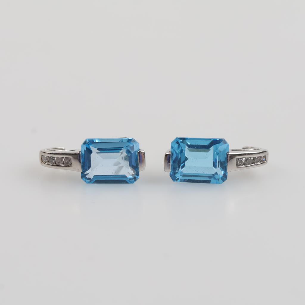 10kt White Gold Blue Topaz Diamond Accent Earrings