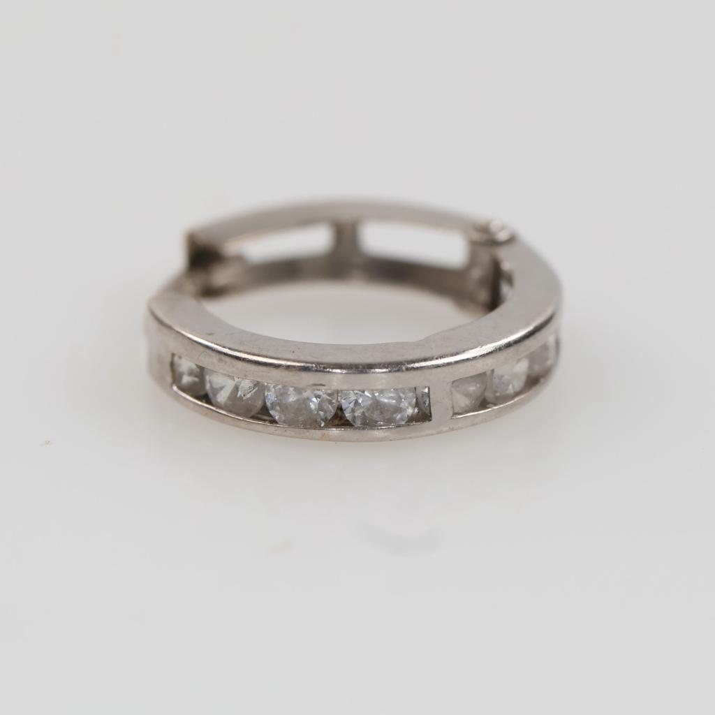 10kt White Gold Clear Stone Huggie Hoop Earring
