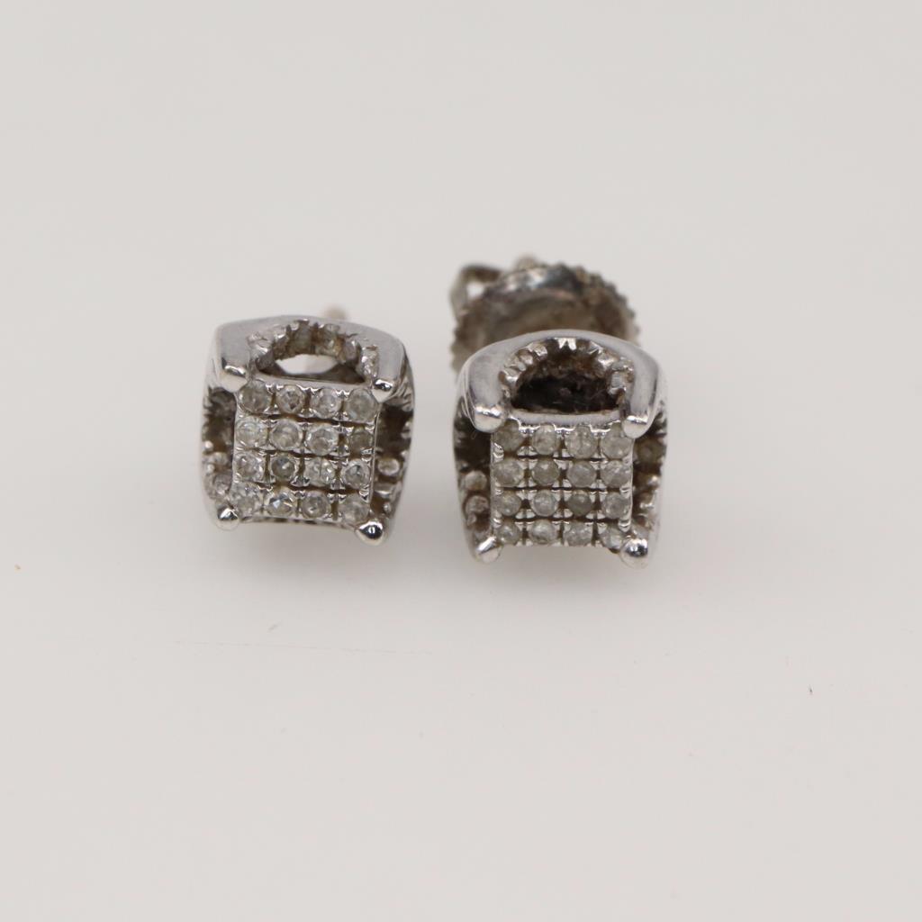 10kt White Gold Diamond Accent Earrings Property Room