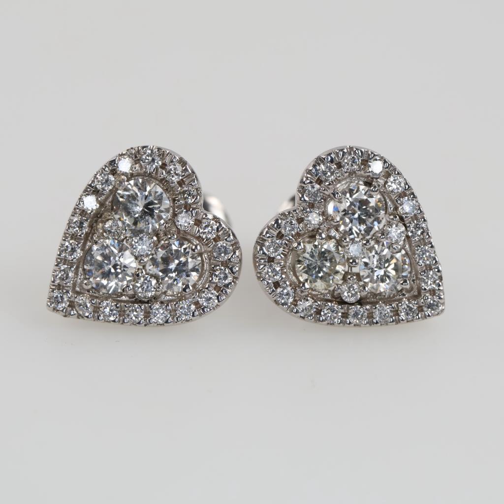 10kt White Gold Diamond And Moissanite Heart Earrings