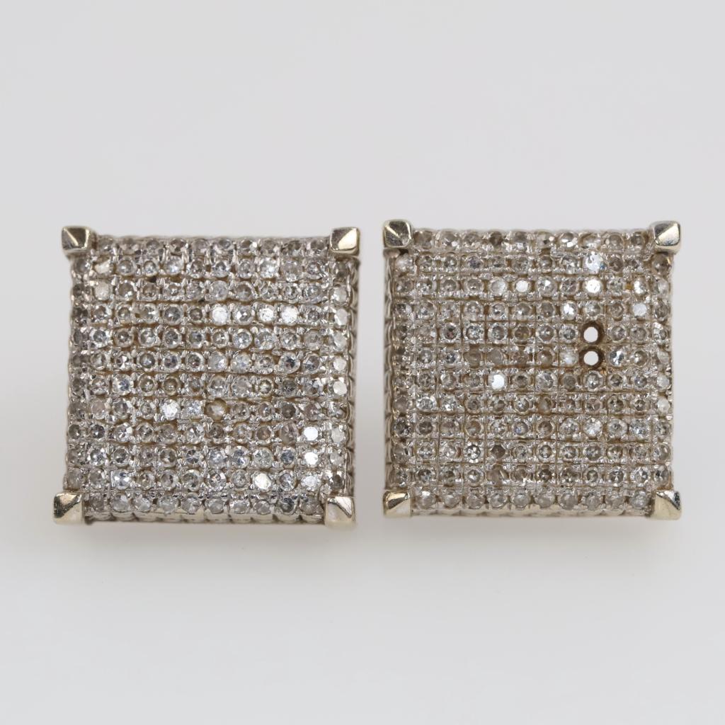 10kt White Gold Diamond Square Stud Earrings
