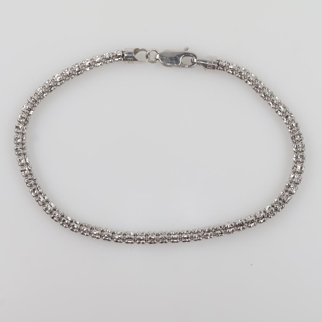 10kt White Gold Hollow Link Bracelet