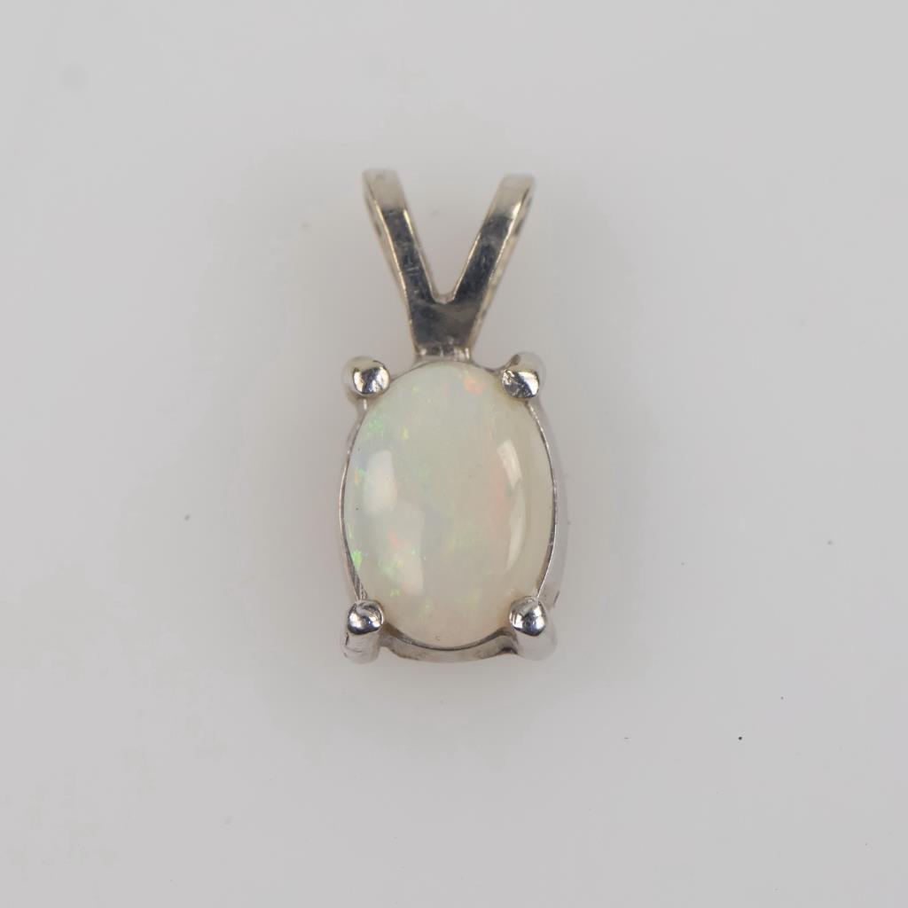 10kt White Gold Iridescent Stone Pendant