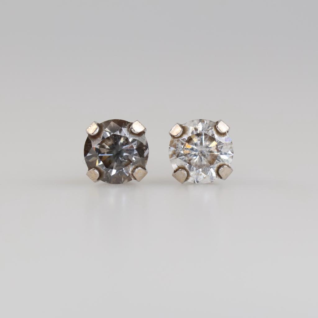 10kt White Gold Mismatched Stone Stud Earrings