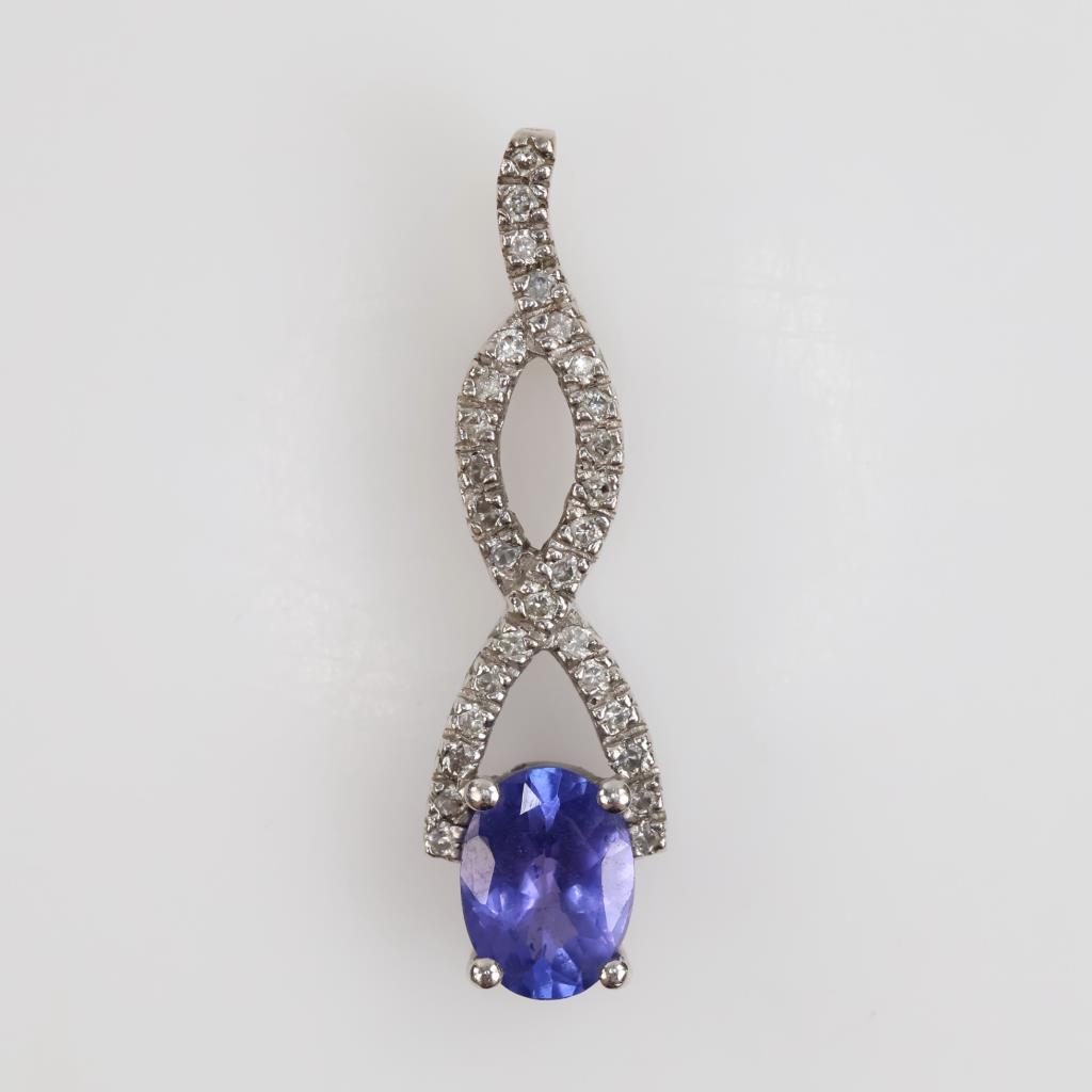 10kt White Gold Purple Stone Diamond Accent Pendant
