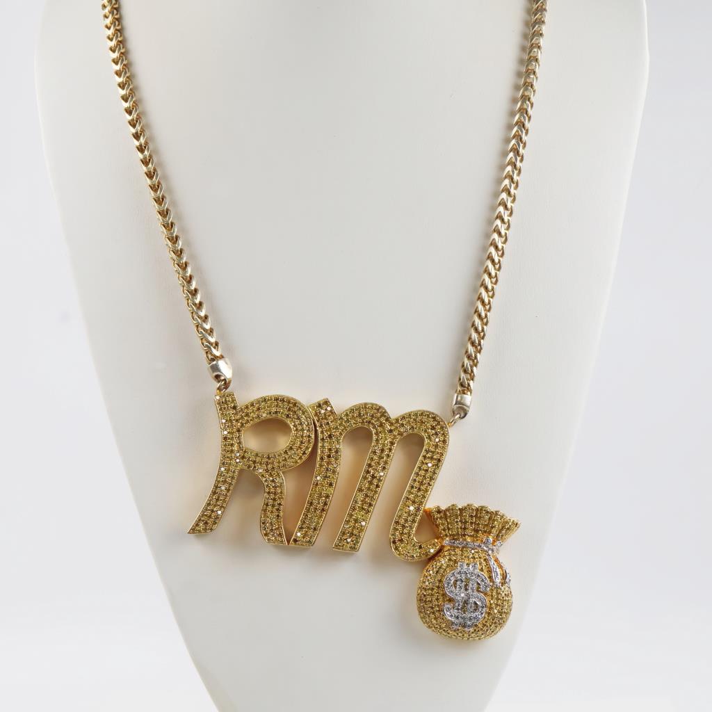 11.05cts TW Diamond 10kt Gold Pendant Silver Chain-Evaluated By Certified Gemologist - AGS/GIA