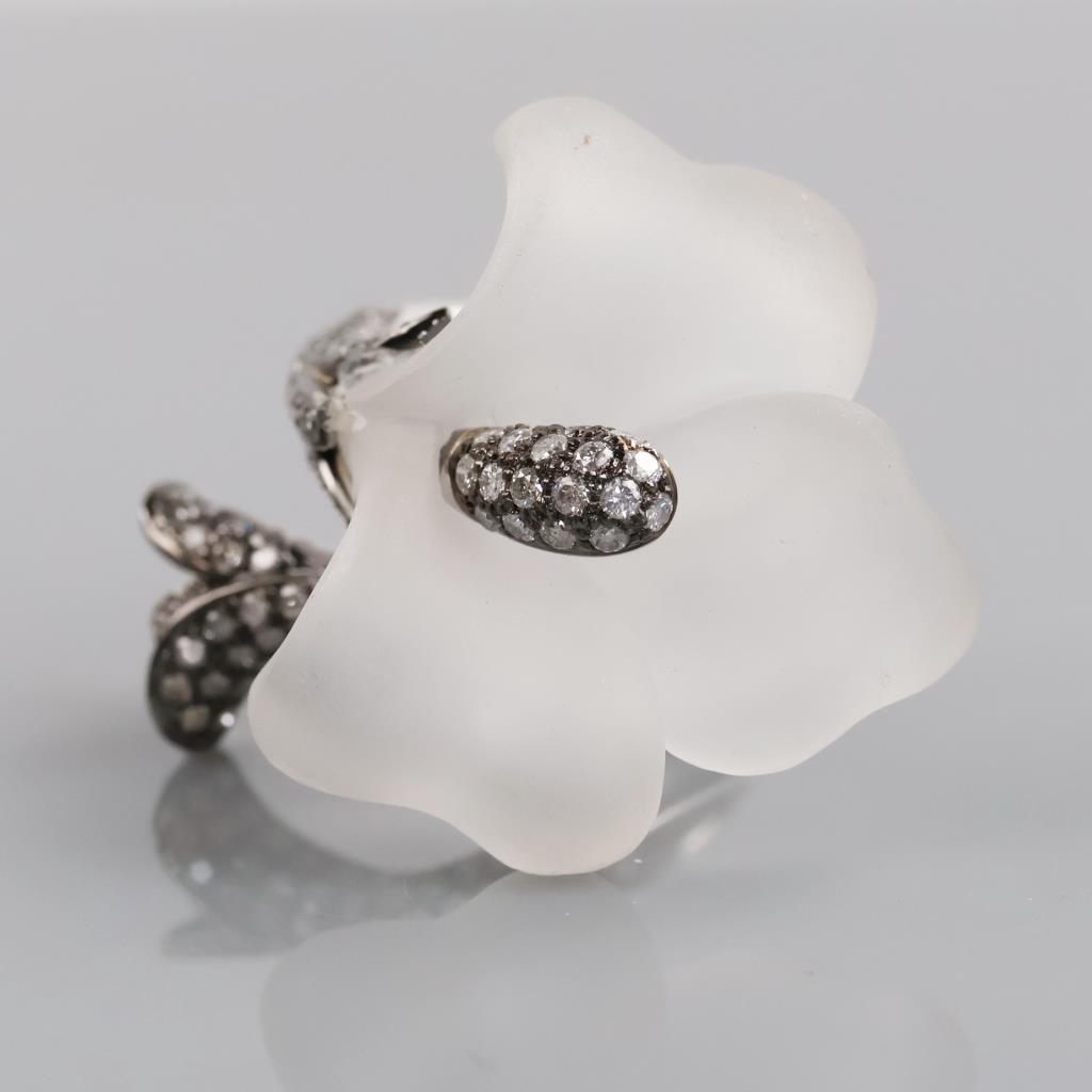 1.12cts TW Diamond And Crystal 14kt White Gold Tulip Ring-Evaluated By Certified Gemologist-AGS/GIA