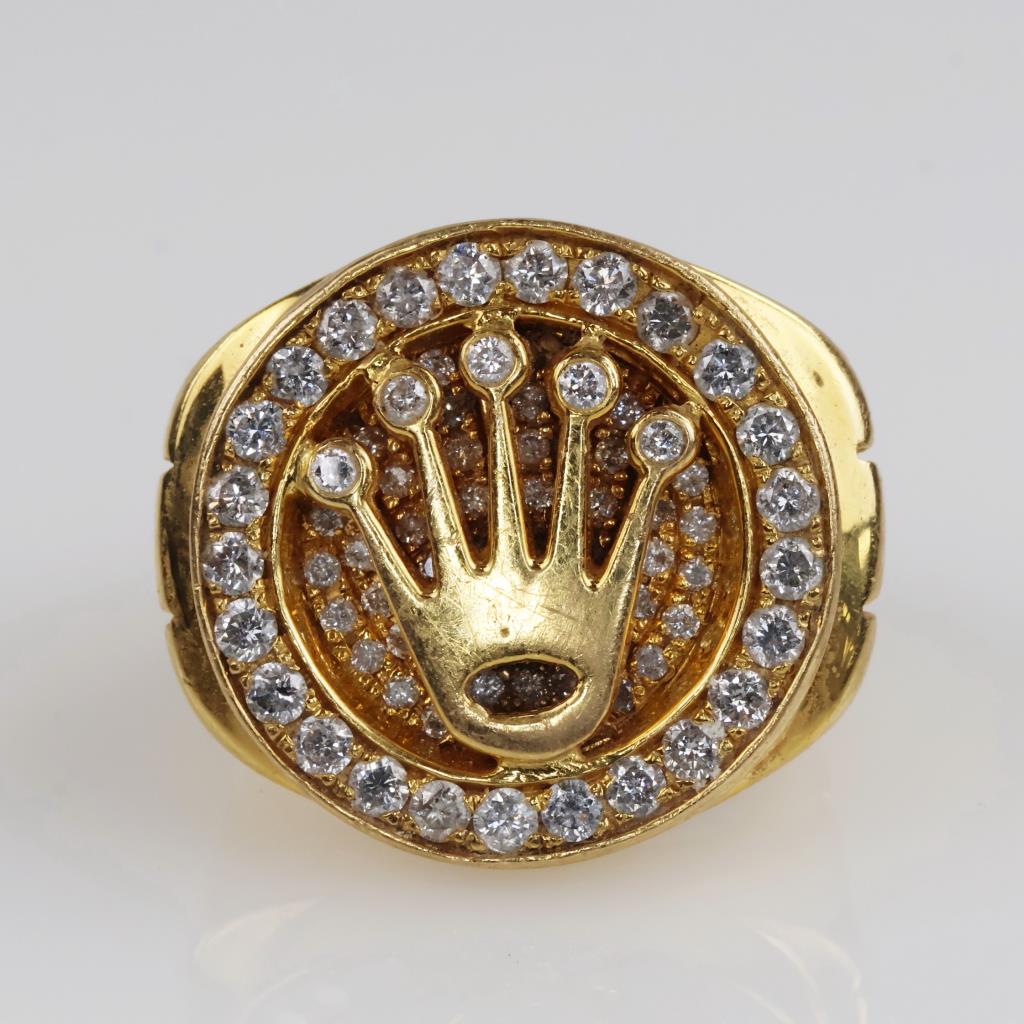 1.19cts TW Diamond 18kt Gold Rolex Signet Ring-Evaluated By Our Certified Gemologist-AGS/GIA