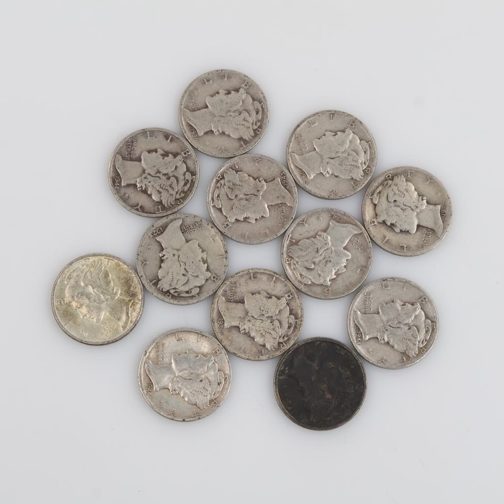 12 US Silver Mercury Dimes