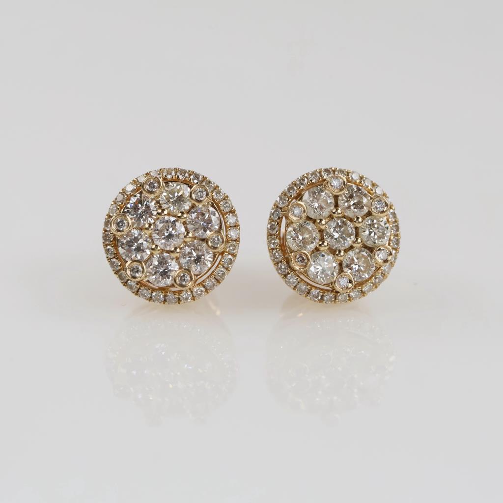 1.21cts TW Diamond 14kt Gold Stud Earrings-Evaluated By Our Certified Gemologist-AGS/GIA