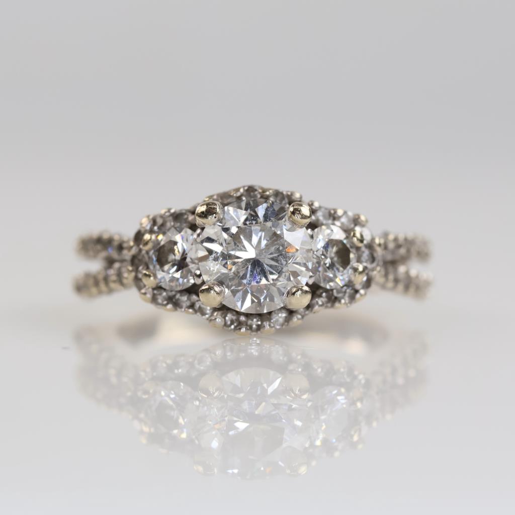 1.23cts TW Diamond 14kt White Gold Engagement Ring- Evaluated By Our Certified Gemologist-AGS/GIA