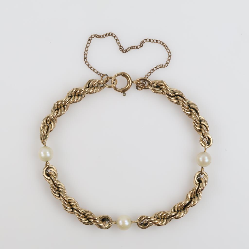 12kt GF Pearl Accent Rope Link Bracelet