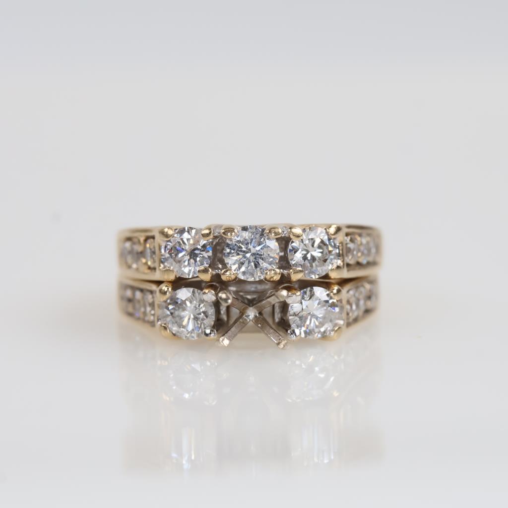 1.36cts TW Diamond 14kt Gold Bridal Set -Evaluated By Our Certified Gemologist-AGS/GIA
