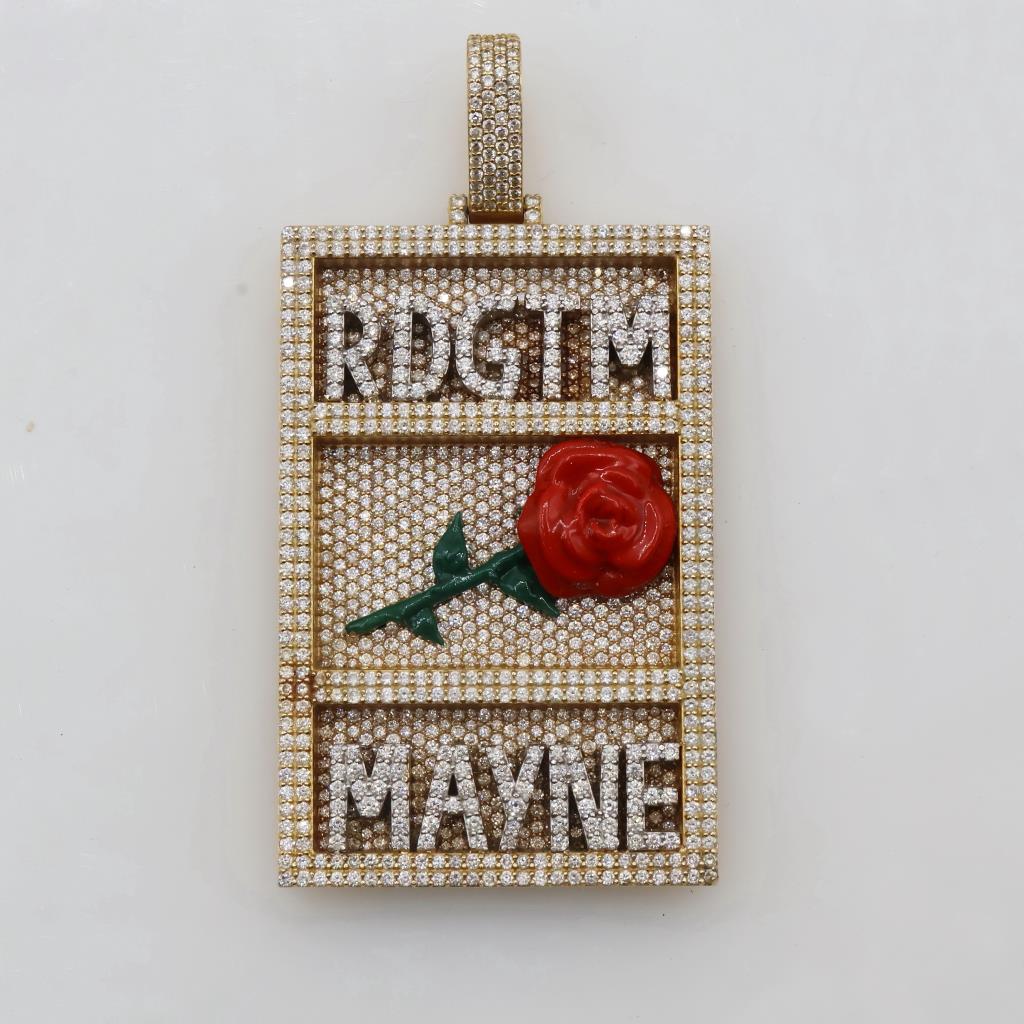 13.83ctTW Diamond 14kt Gold Rose Rectangular Pendant -Evaluated By Our Certified Gemologist-AGS/GIA