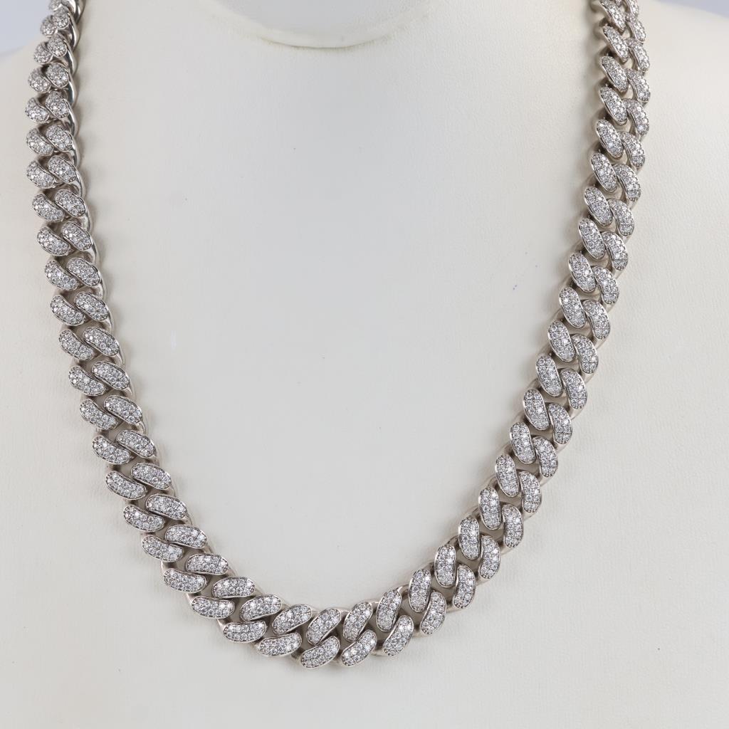 14.32ctTW Diamond Sterling Silver Curb Link Necklace-Evaluated By Our Certified Gemologist-AGS/GIA