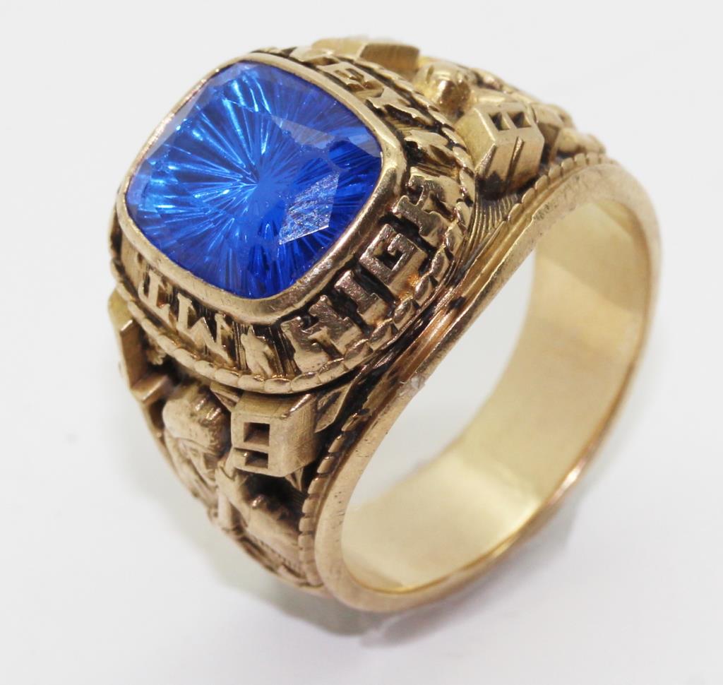 14.9g 10kt Gold High School Class Ring With Blue Costume Stone ...