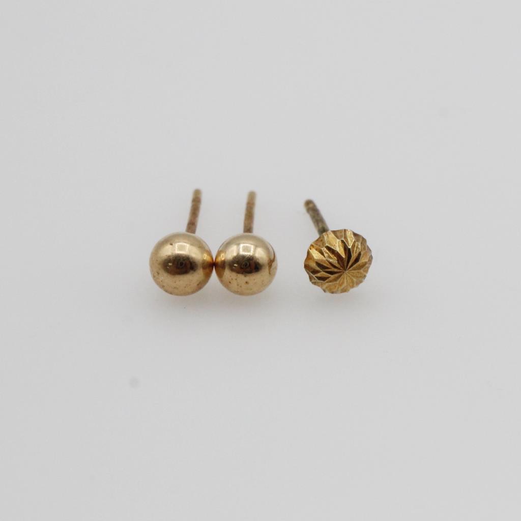 14k Gold Earrings, 3 Pieces