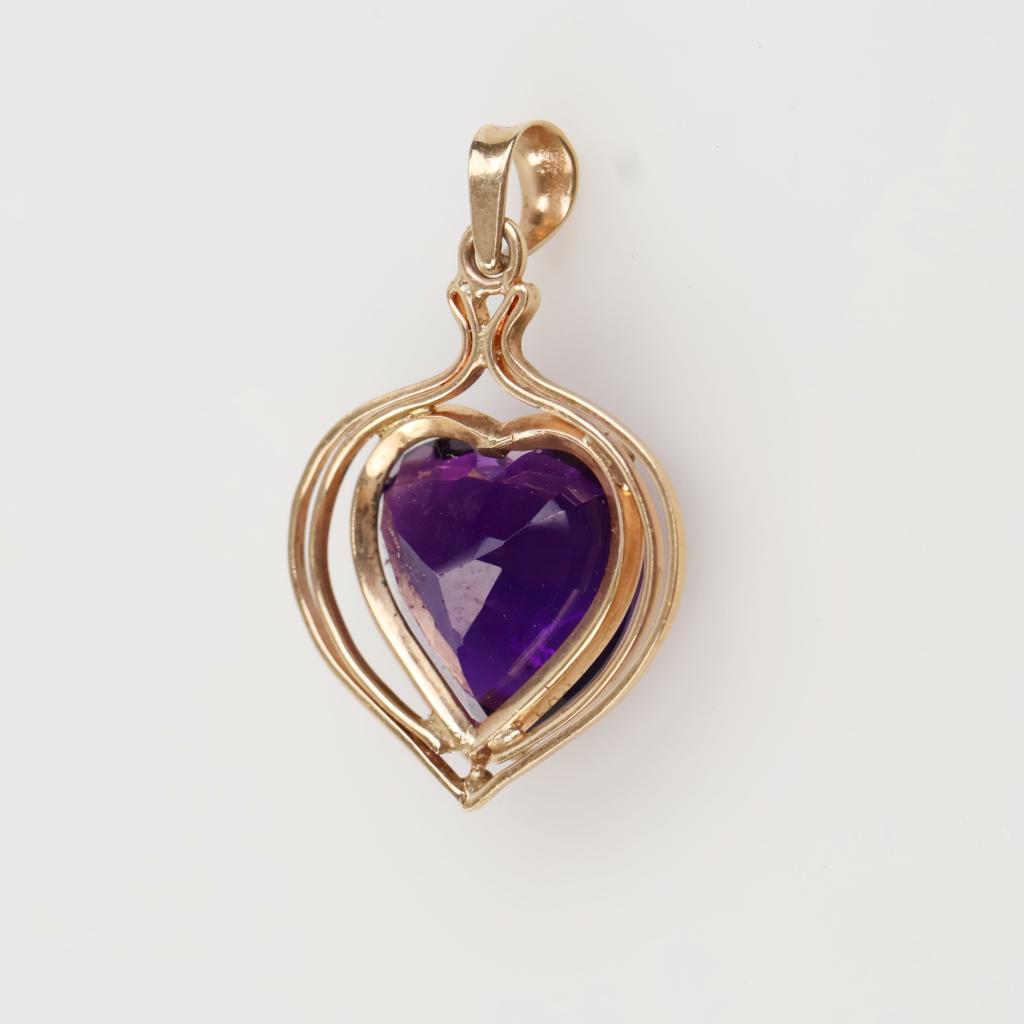 14kt Gold Amethyst Heart Stone Pendant