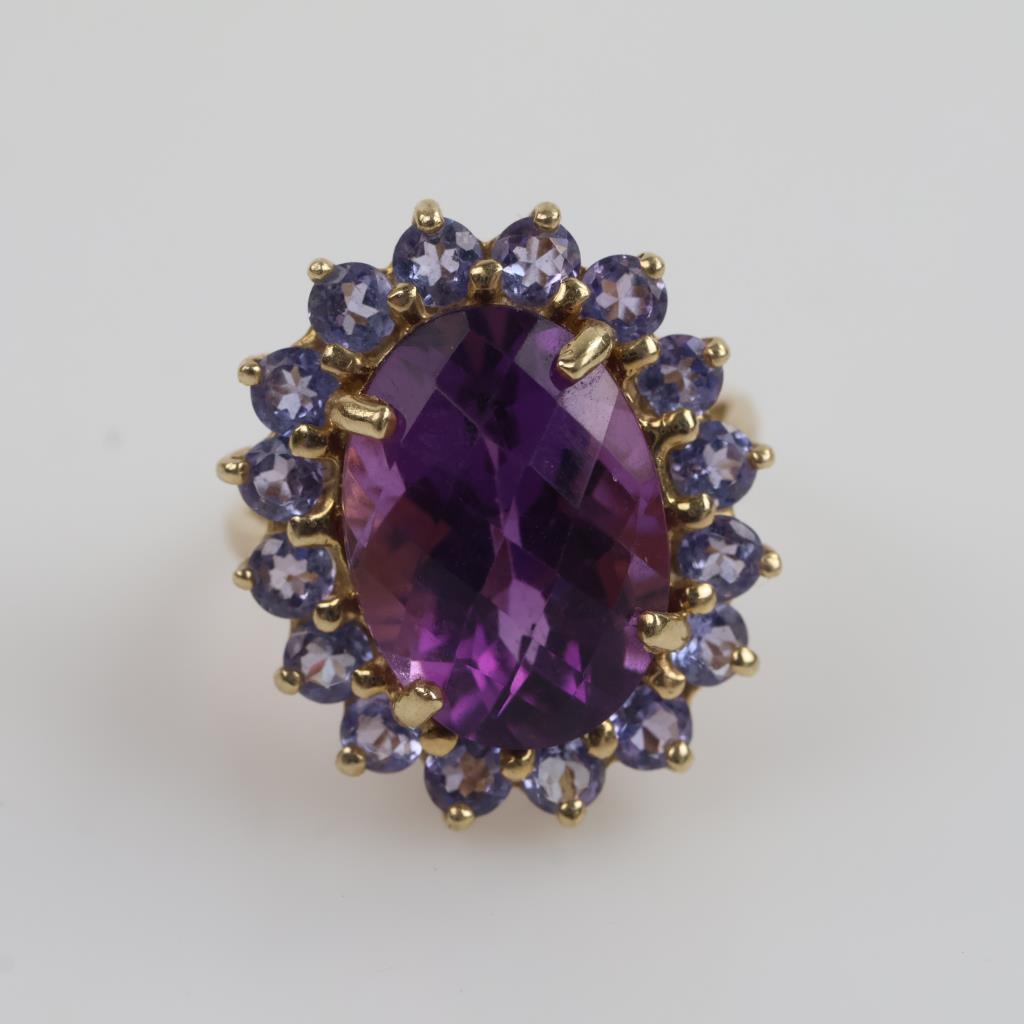 14kt Gold Amethyst Tanzanite Accent Cocktail Ring