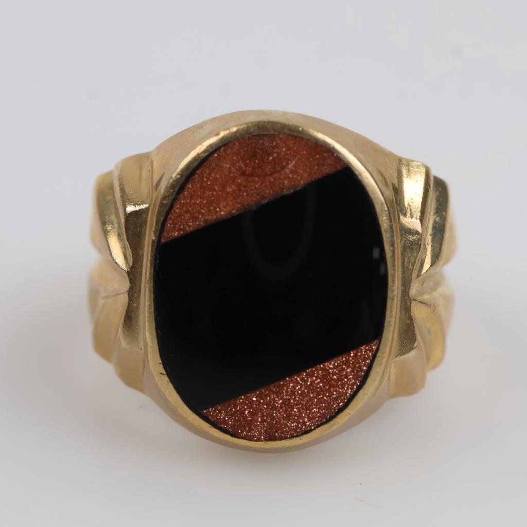 14kt Gold Black And Pink Enamel Stone Ring