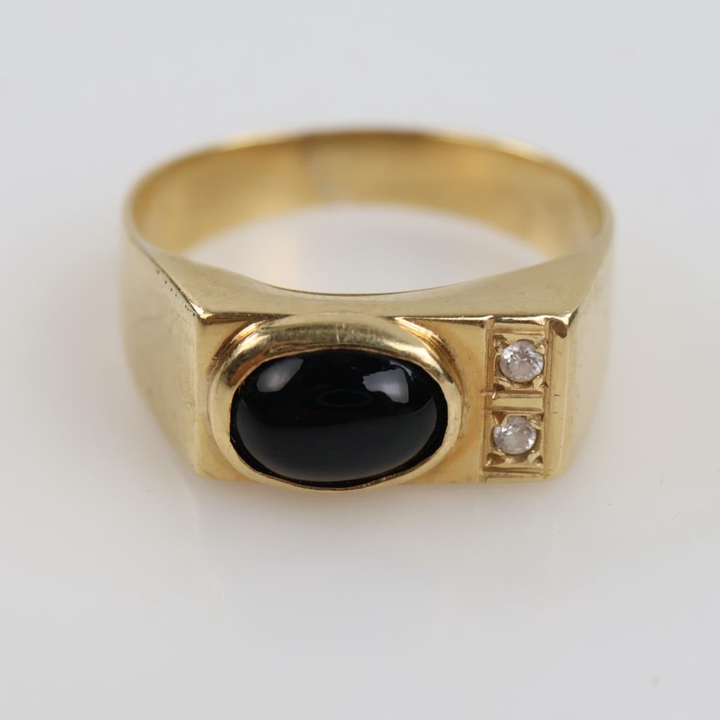 14kt Gold Black Onyx Clear Stone Ring