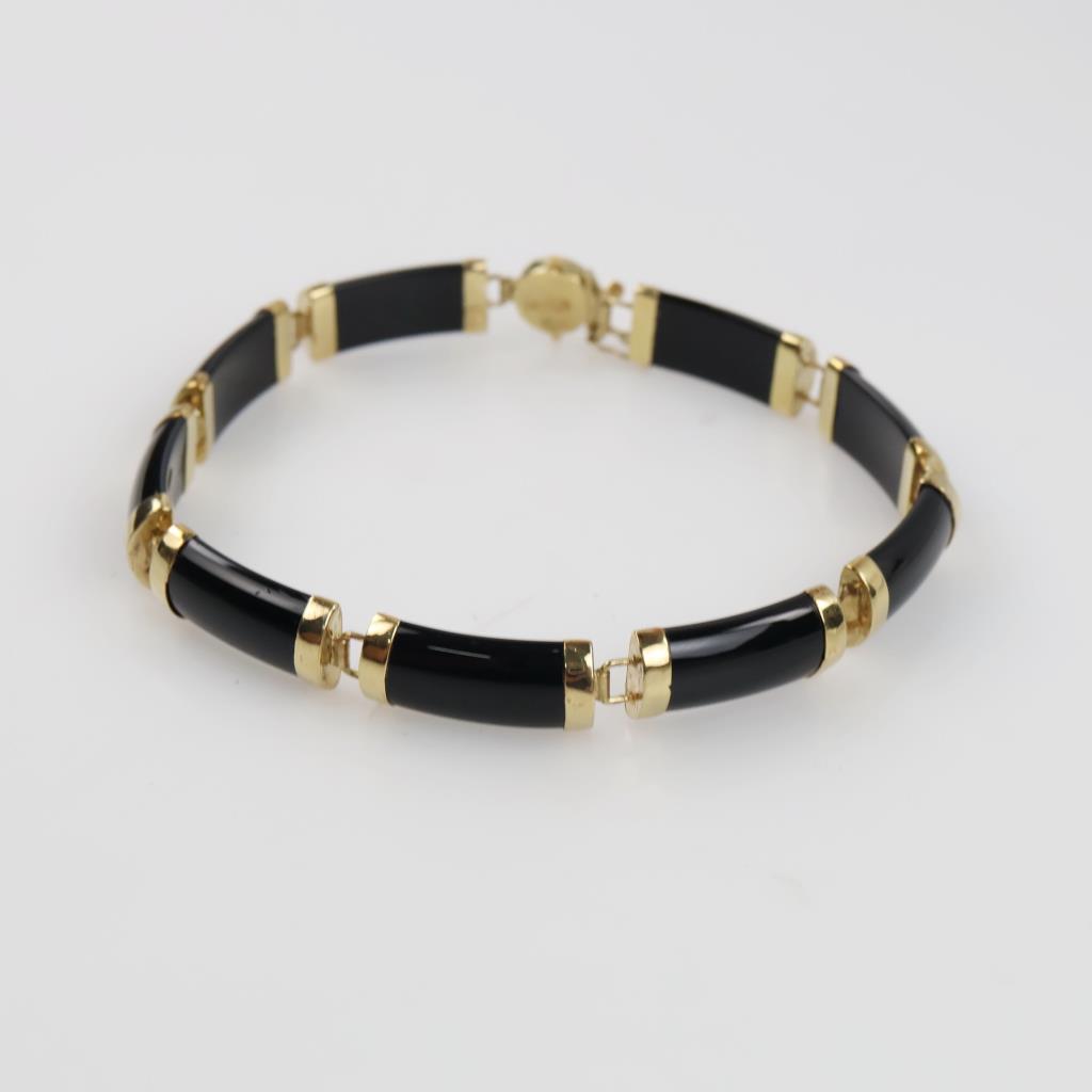 14kt Gold Black Panel Link Bracelet