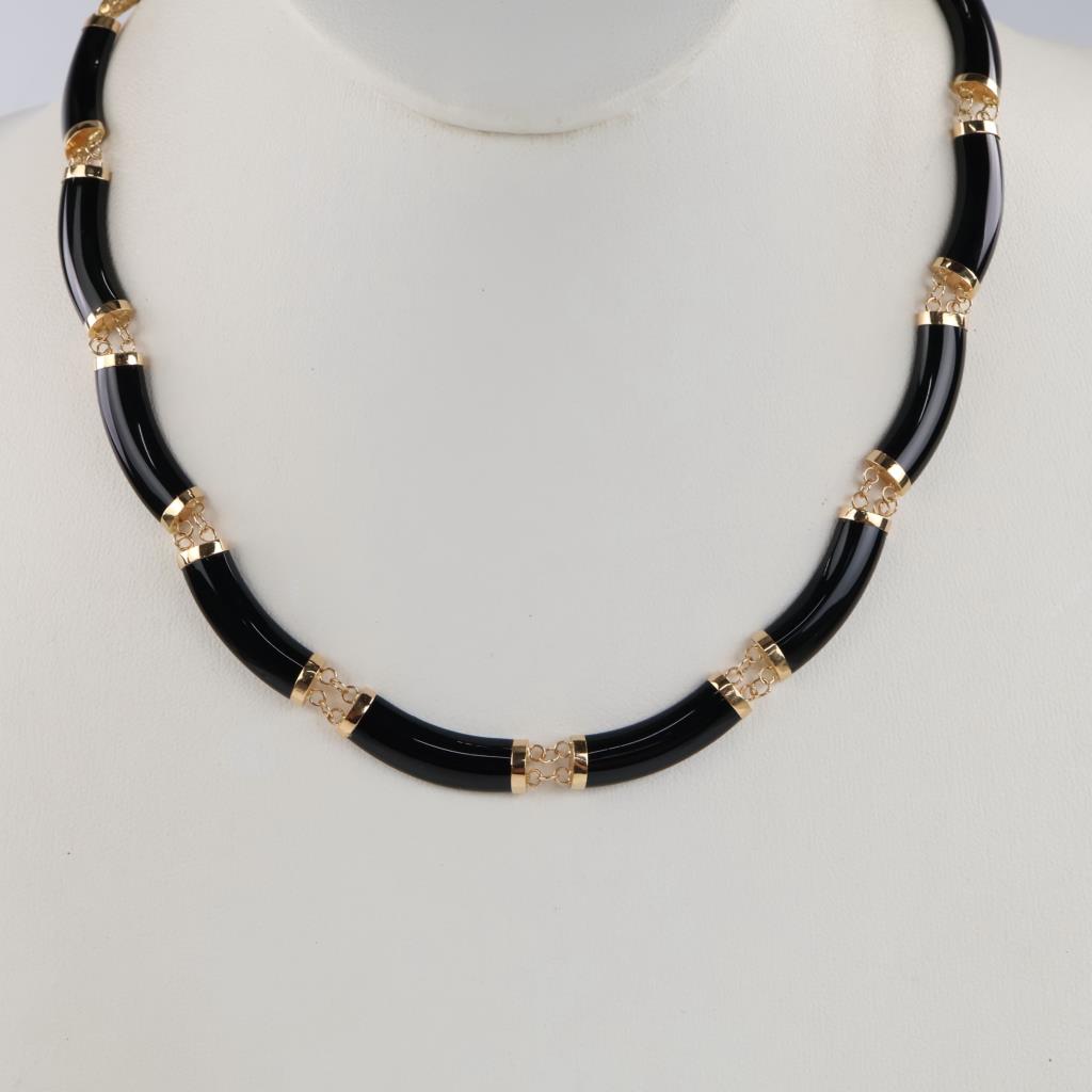 14kt Gold Black Panel Link Necklace