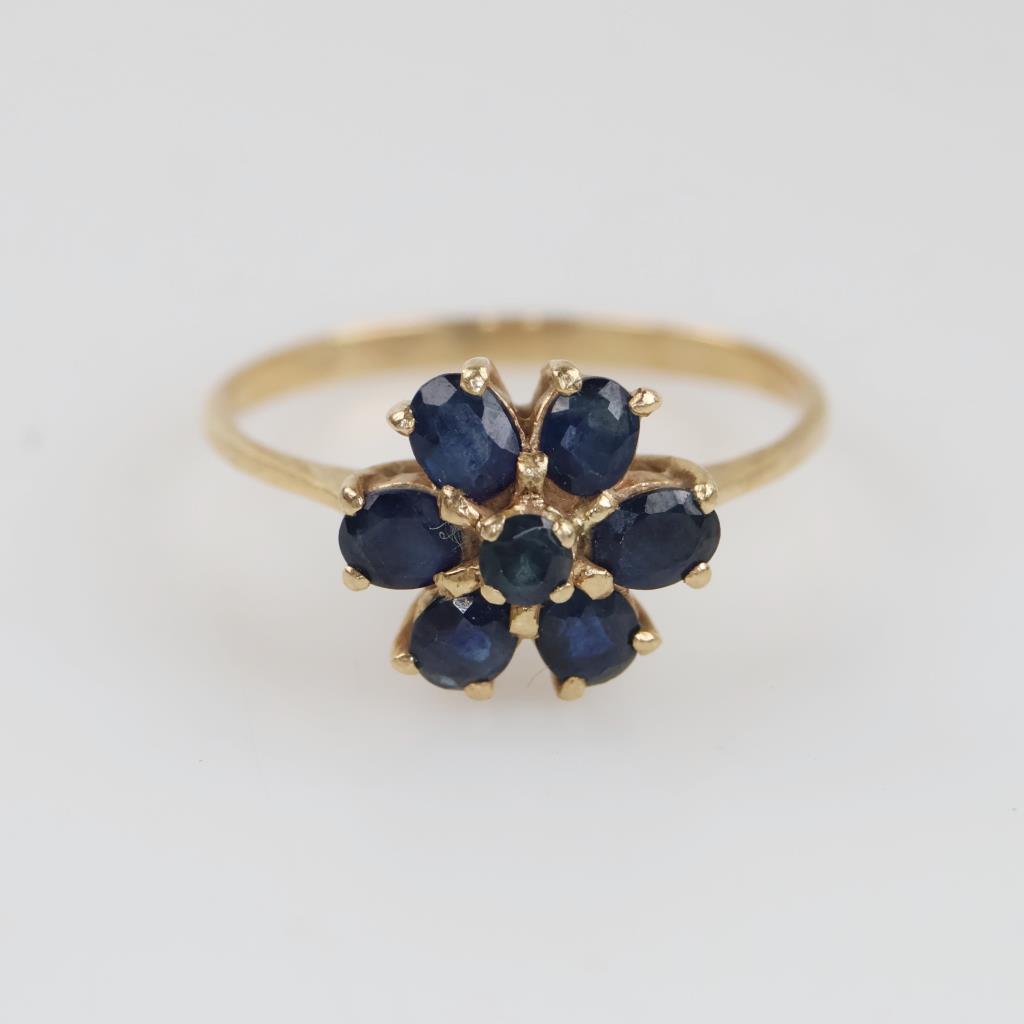 14kt Gold Blue Flower Ring
