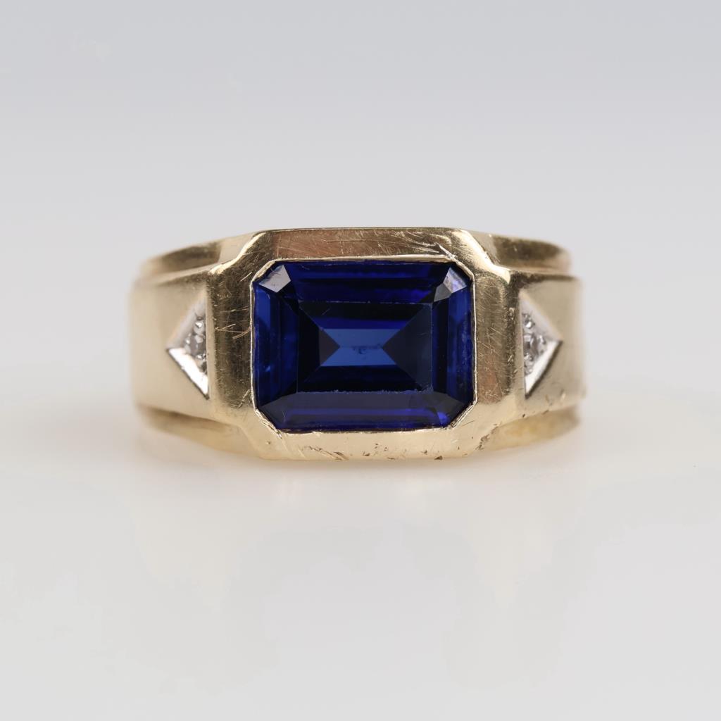 14kt Gold Blue Sapphire And Diamond Accent Ring
